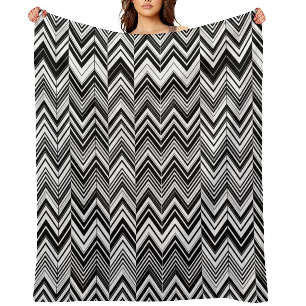Black And White Modern Herringbone Pattern Travel-friendly Throw Blanket