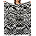 Black And White Modern Herringbone Pattern Travel-friendly Throw Blanket