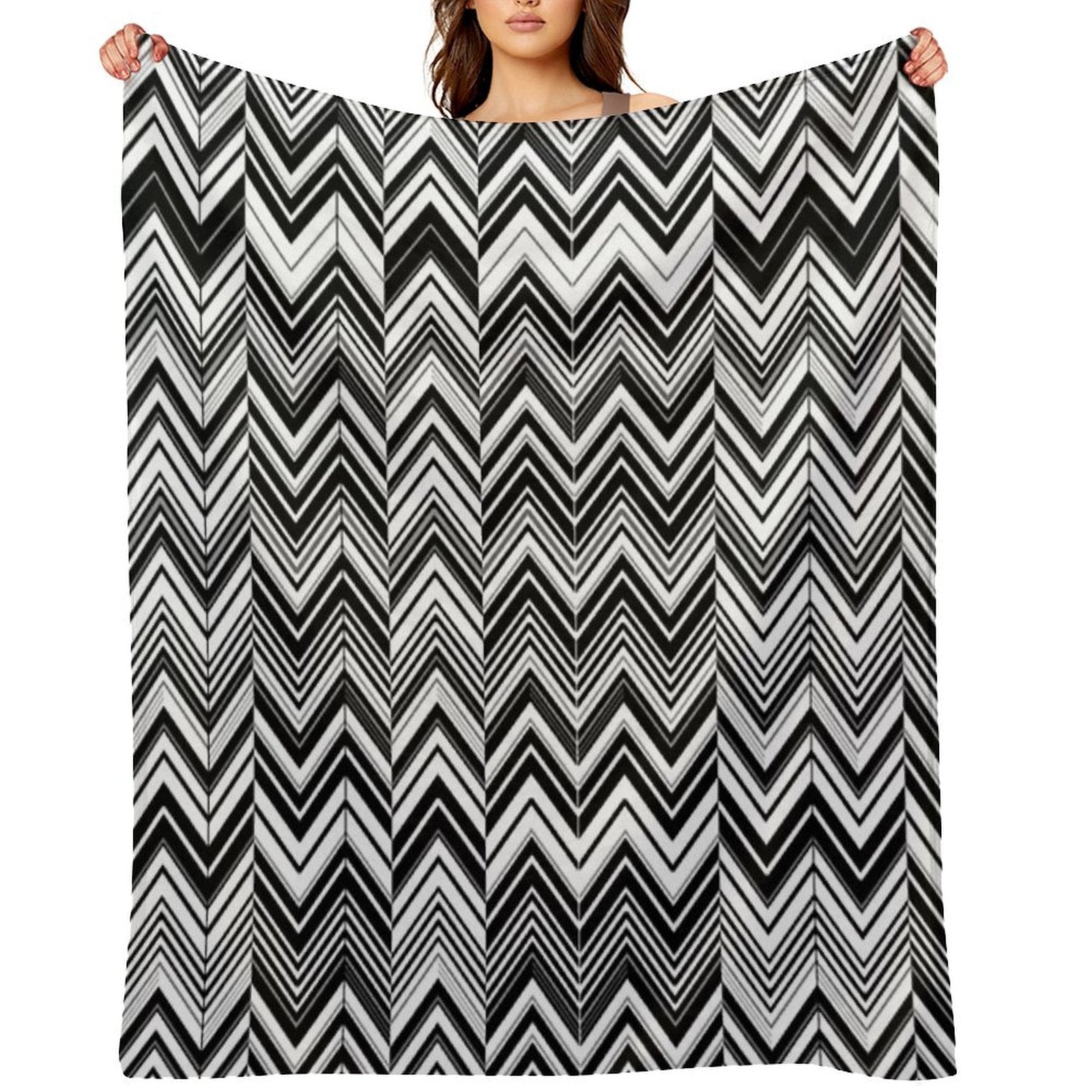 Black And White Modern Herringbone Pattern Travel-friendly Throw Blanket