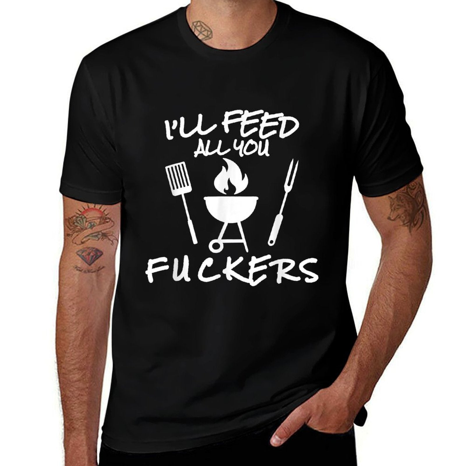 Ill Feed All You Fuckers Funny BBQ Cooking Barbeque Chef  Rolled Sleeves T-Shirt