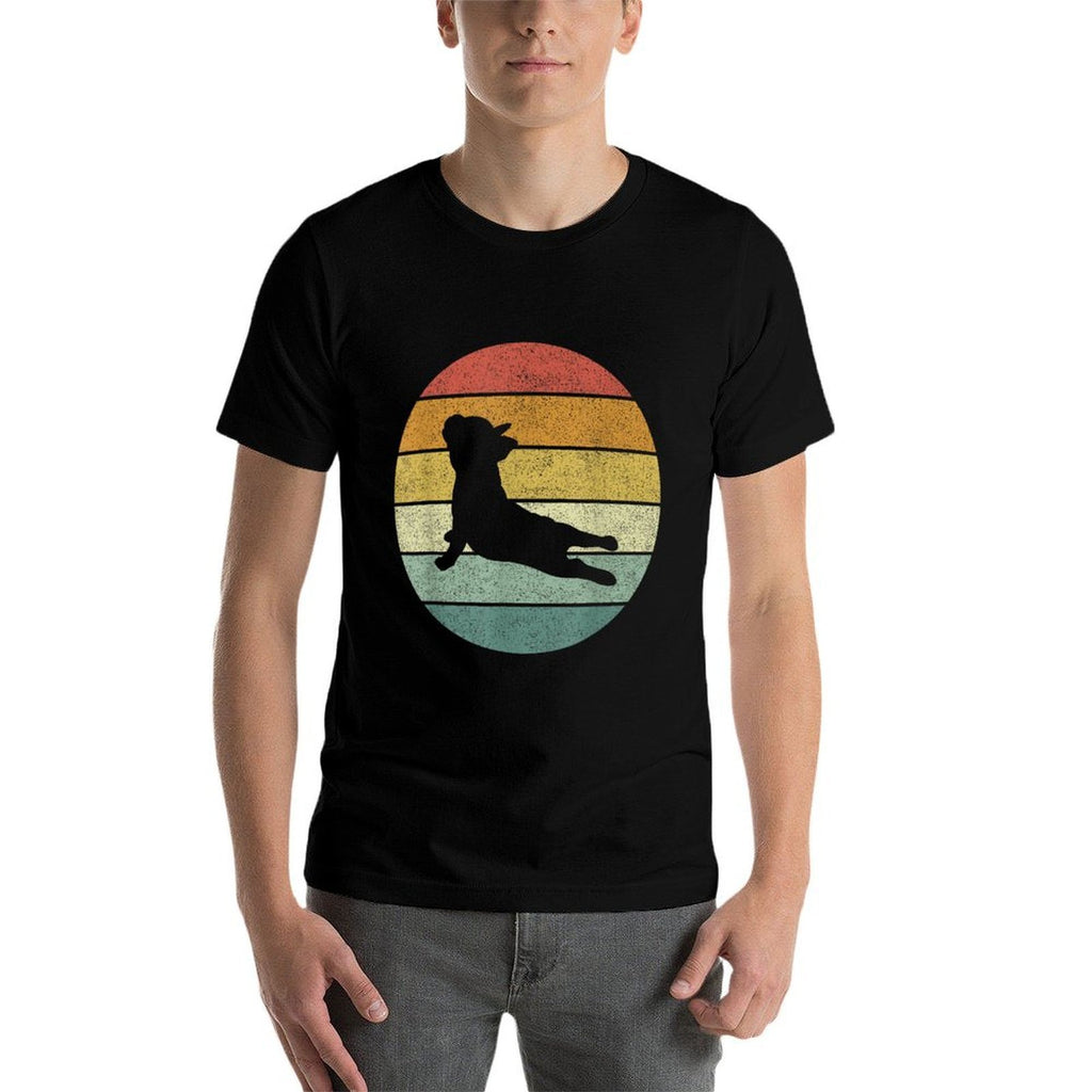Vintage Retro French Bulldog Yoga Funny French Bulldog for Men Women Girls Kids  Rolled Sleeves T-Shirt