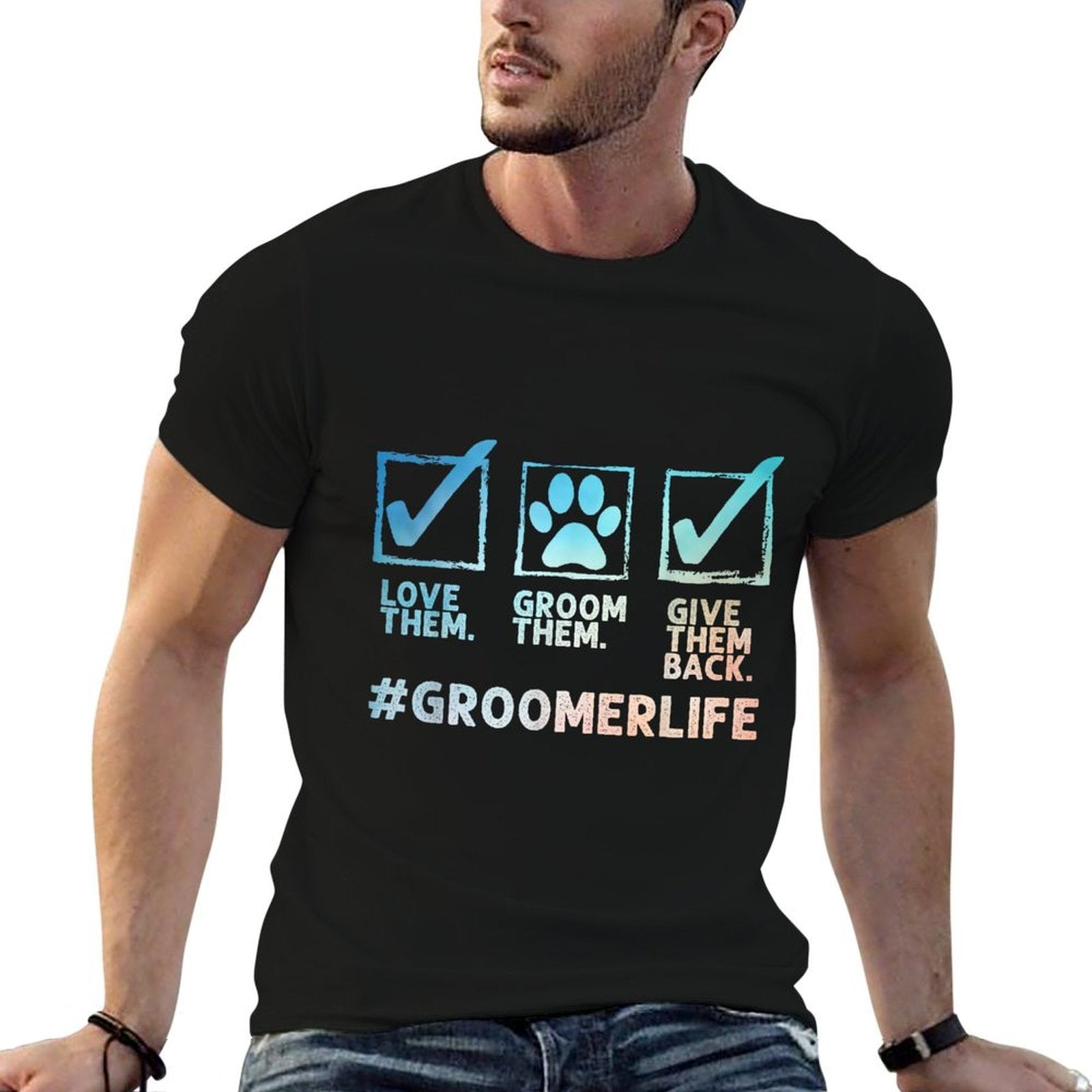 Cool Dog Groomer Art for Men Women Dog Grooming Pet Groomer  Wrinkle-resistant T-Shirt