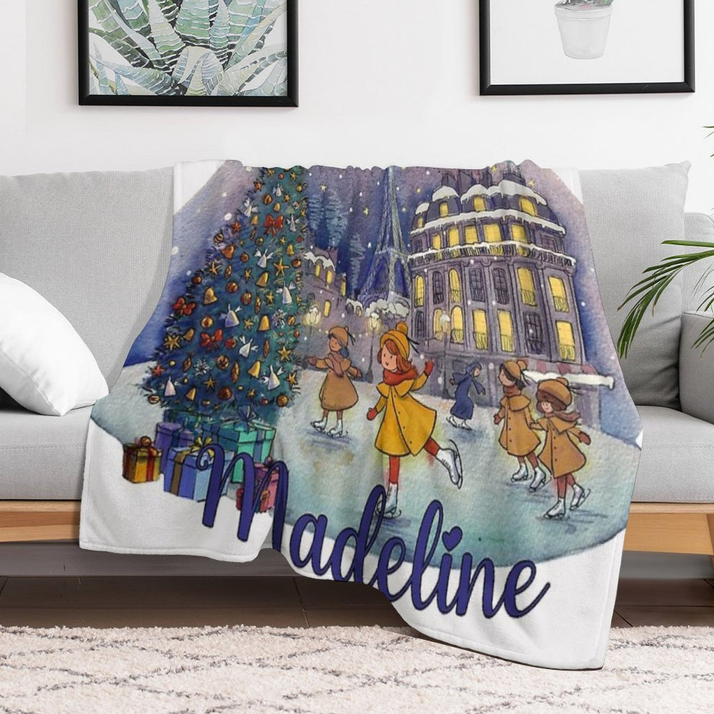 Madeline Paris Christmas Ice Skating Comfort Throw Blanket