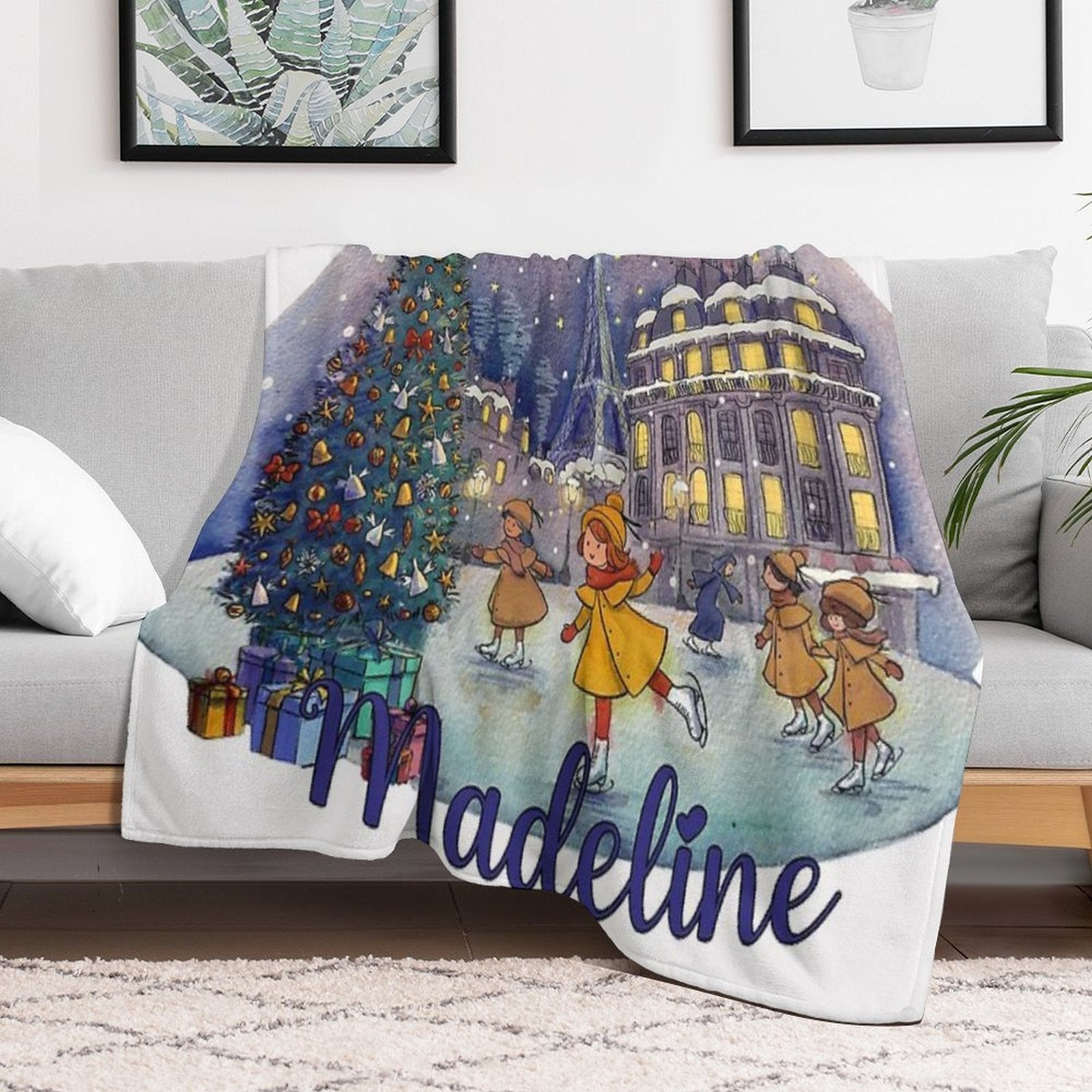 Madeline Paris Christmas Ice Skating Comfort Throw Blanket