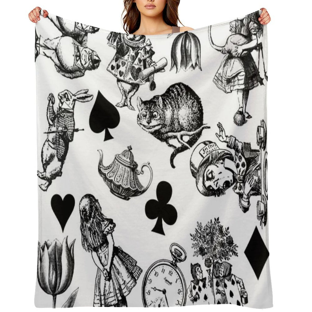 Alice's Adventures in Wonderland White Rabbit Mad Hatter Easy Care Throw Blanket