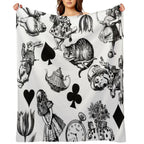 Alice's Adventures in Wonderland White Rabbit Mad Hatter Easy Care Throw Blanket