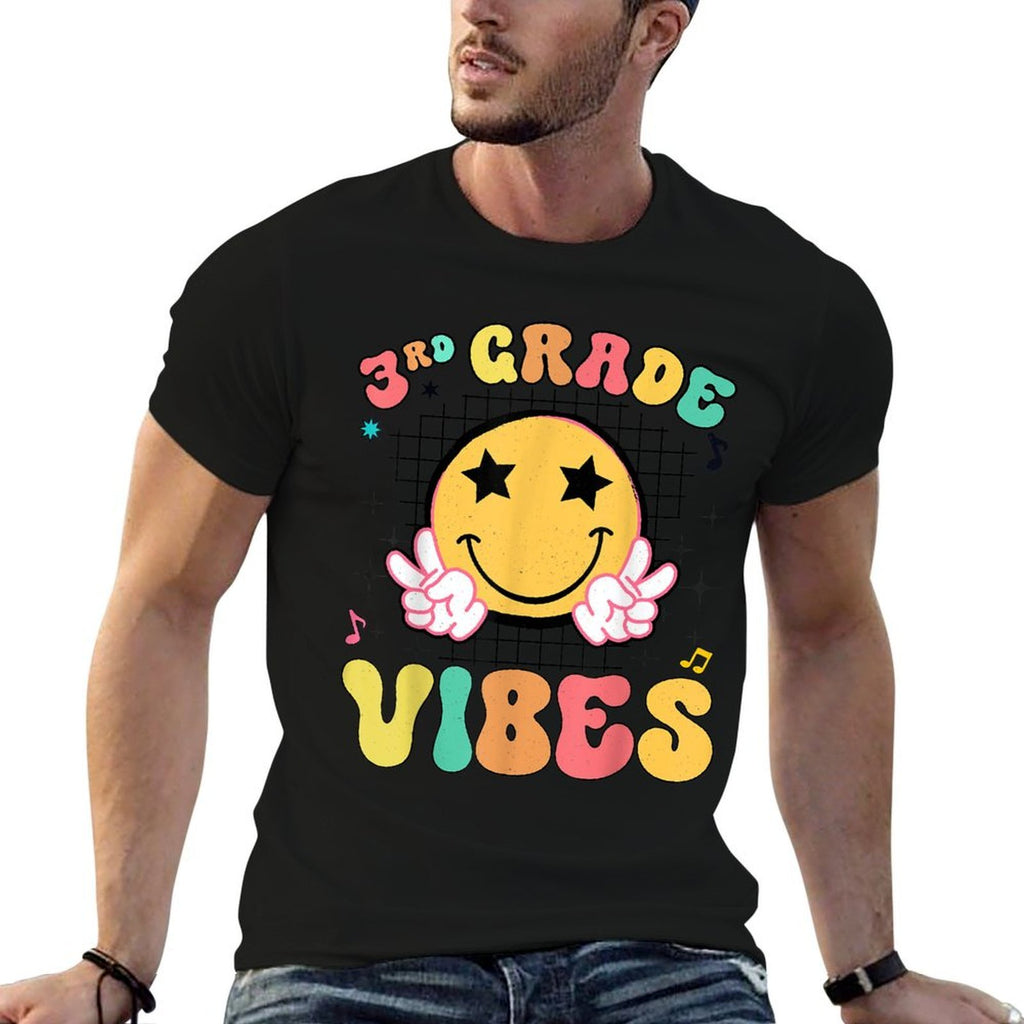 Girls 3rd Grade Vibes Smile Face Back to School Third Grade  Cotton T-Shirt