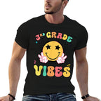 Girls 3rd Grade Vibes Smile Face Back to School Third Grade  Cotton T-Shirt