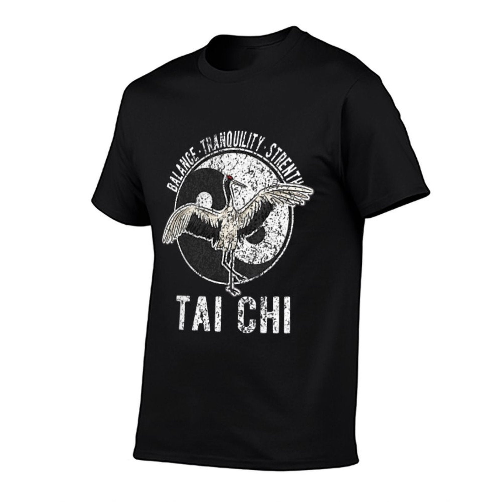 Tai Chi Crane Chinese Martial Arts Yin Yang Retro Vintage  Heathered Texture T-Shirt