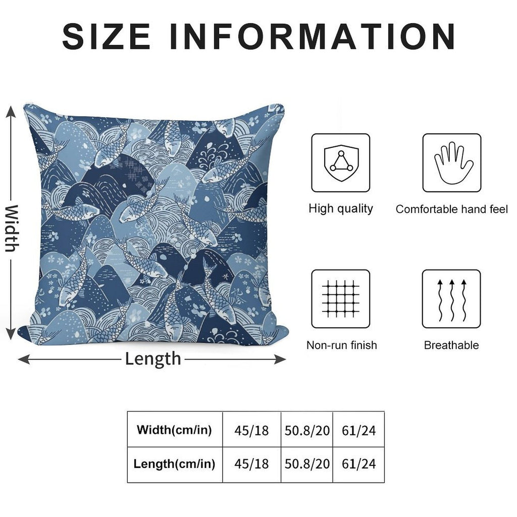 Japanese Koi Mountain Pattern Soft Durable Construction Throw Pillow