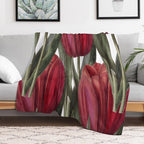 Flower Bouquet, Canva, Flowers, Tails, Pattern, Green, Red Eco-conscious Throw Blanket