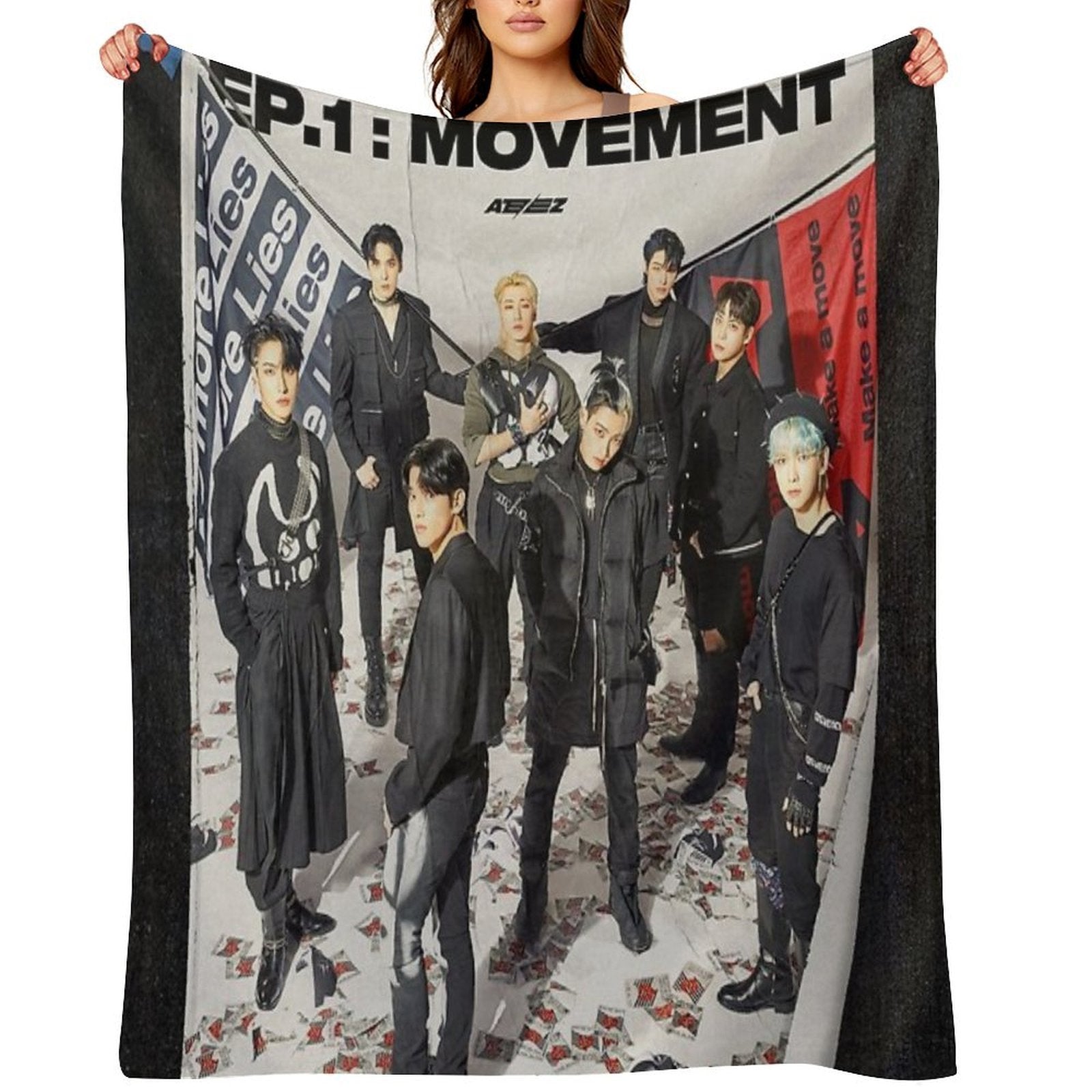 ATEEZ THE WORLD EP.1  MOVEMENT GUERRILLA Velvety-soft Throw Blanket