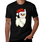 Xmas Lights Santa Hat Llama Christmas  Lightweight T-Shirt
