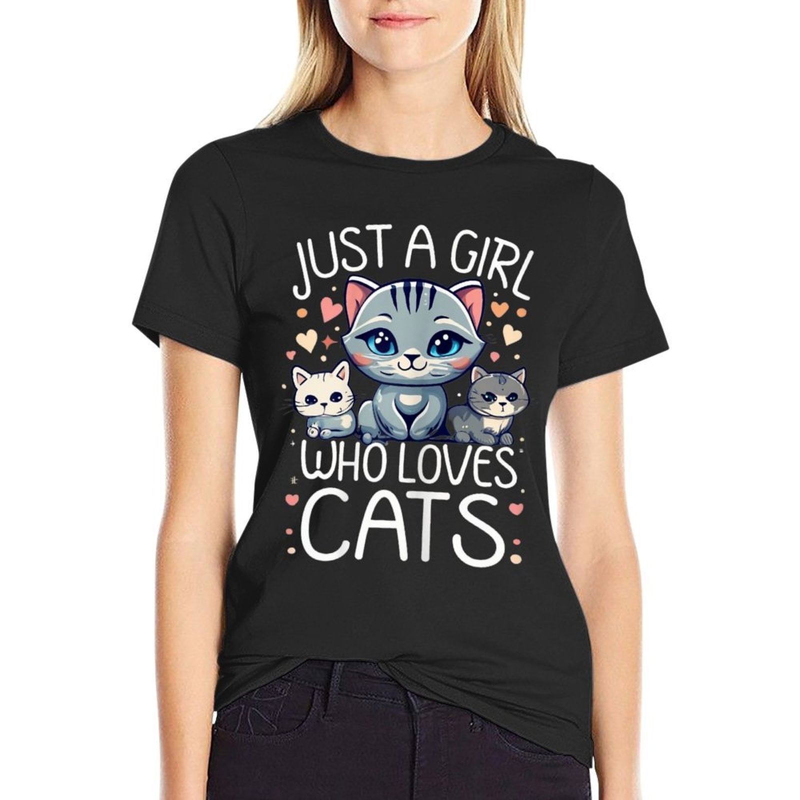 Just A Girl Who Loves Cats Cute Cat Lover  Trendy Pattern T-Shirt