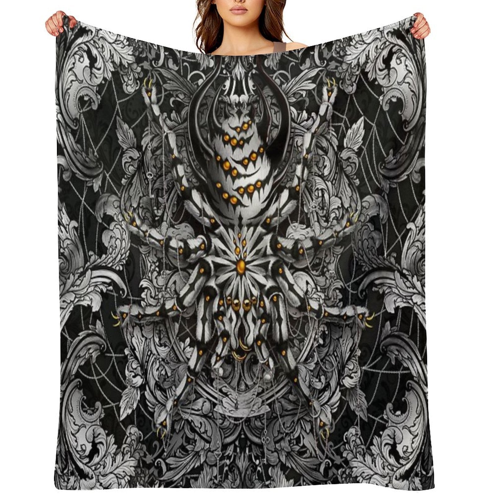 Spider Silver Black Eco-conscious Throw Blanket