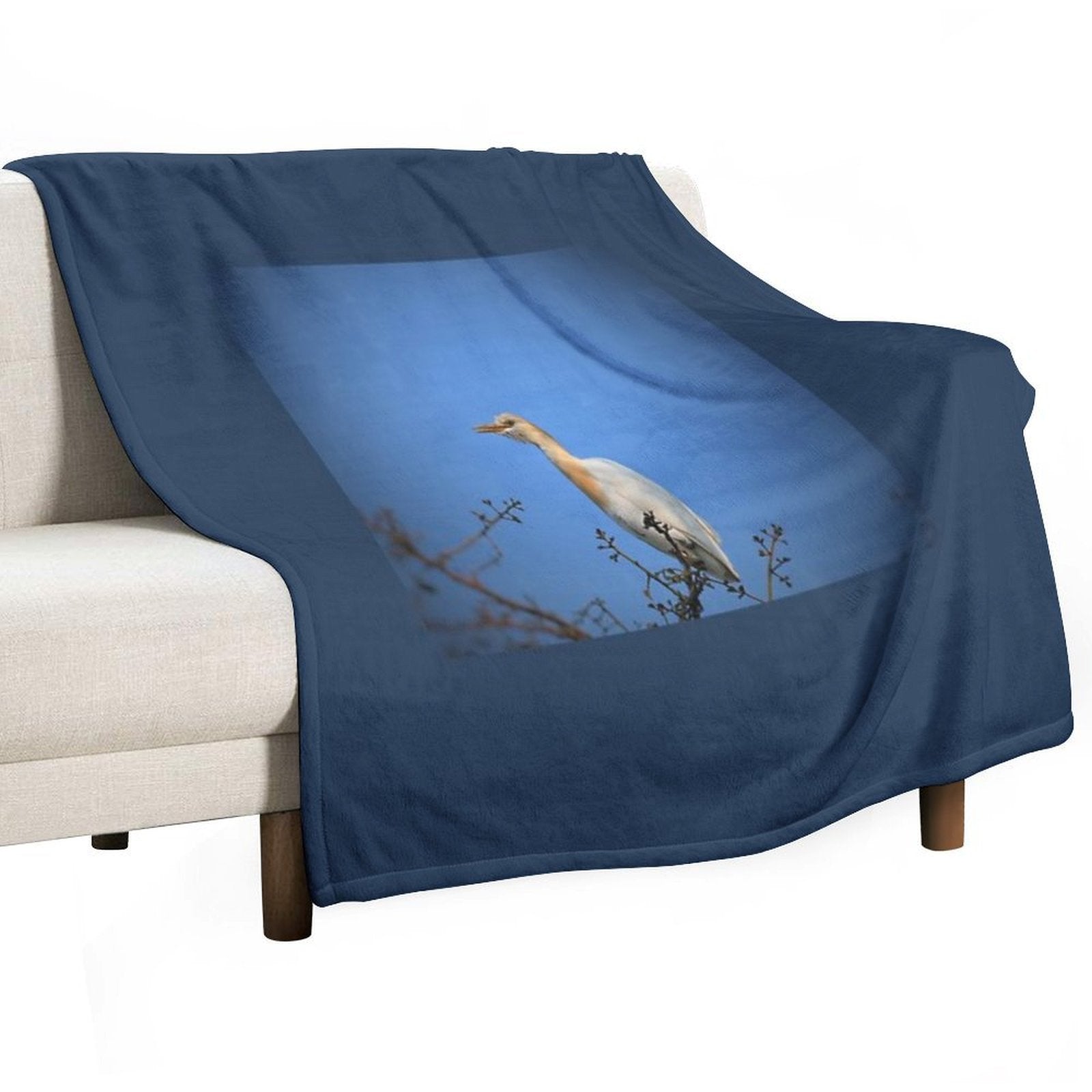 Cattle Egret Stands Gracefully in Field Compact Throw Blanket