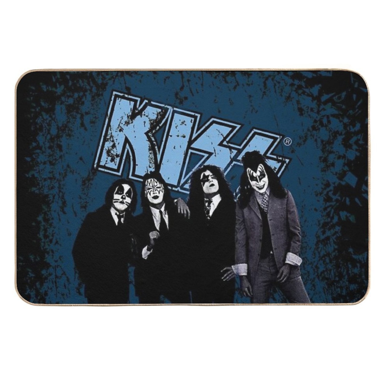 KISS ® The Band - Blue Background Logo Grunge  Easy To Clean Bath Mat
