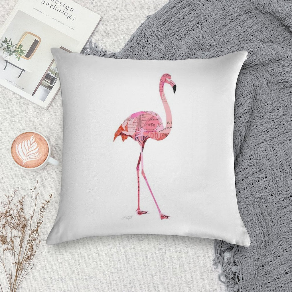 Flamingo Collage Soft Short Plush Fabric Throw Pillow