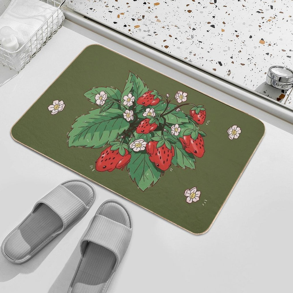 Strawberry Frog in Green  Long-Lasting Bath Mat
