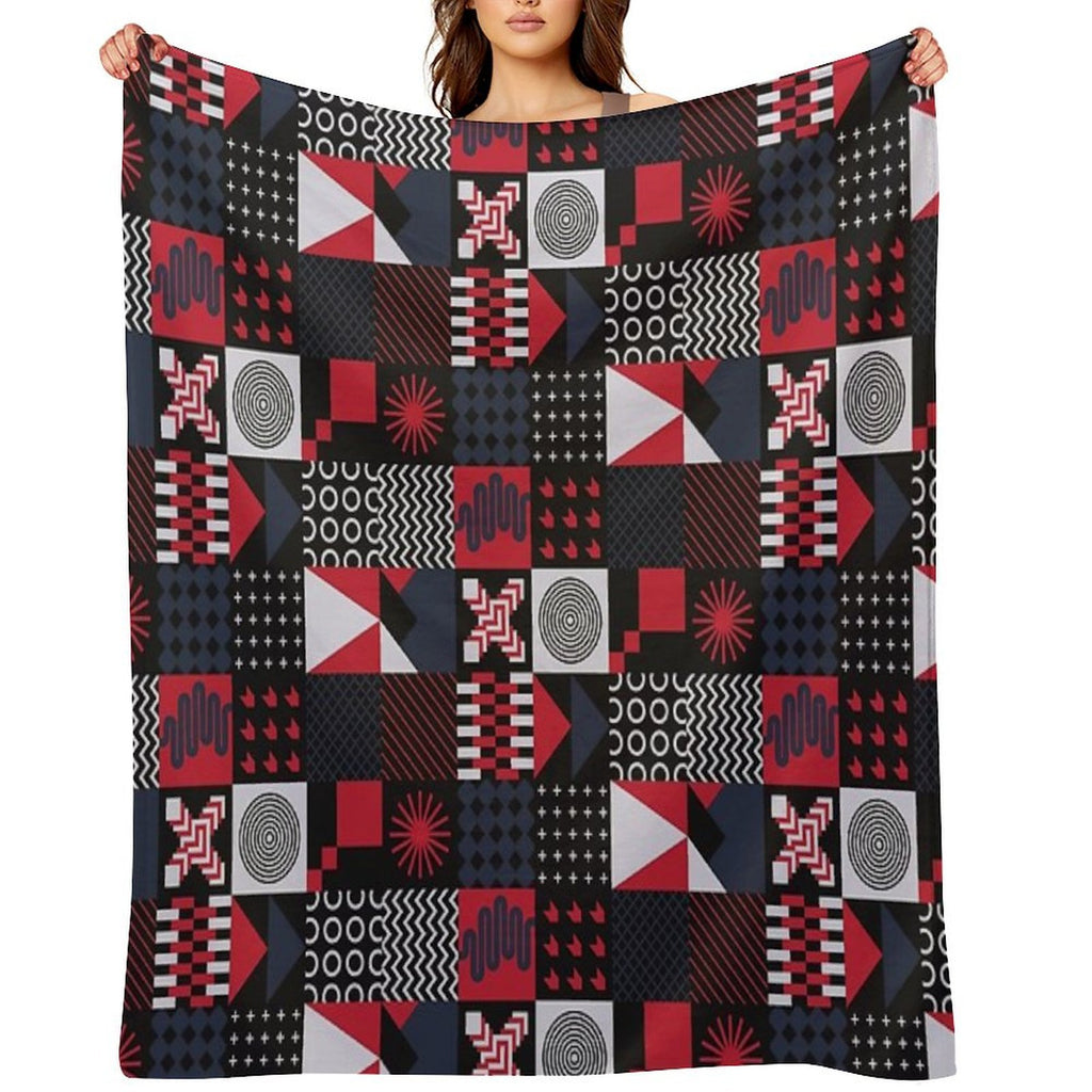 Geometric Aesthetic Black White Blue Red Shrink-resistant Throw Blanket