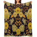 Yellow, Orange & Navy Blue Dark Floral Pattern Quick-dry Throw Blanket