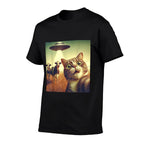Cat UFO Selfie with Cows – Funny Alien Encounter on The Farm  Soft T-Shirt