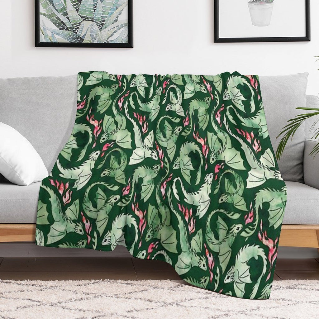 Dragon Fire Dark Green Velvety-soft Throw Blanket
