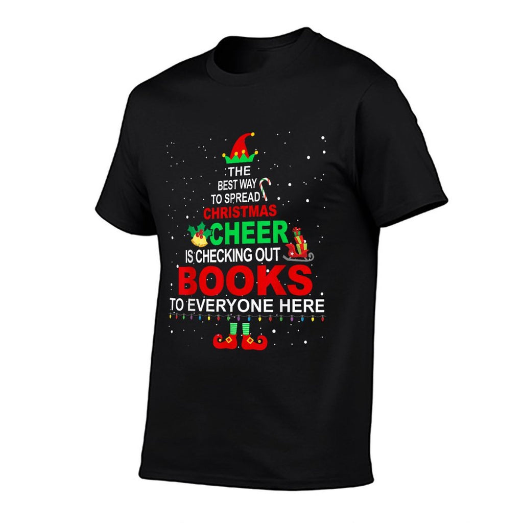 Librarian Christmas Tshirt - Elf Cheer Christmas  Ribbed Collar T-Shirt