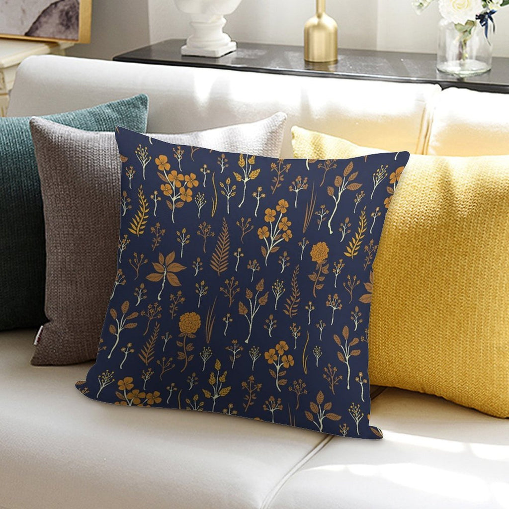 Navy Blue & Mustard Yellow Floral Pattern Soft Anti-Pilling Throw Pillow