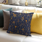 Navy Blue & Mustard Yellow Floral Pattern Soft Anti-Pilling Throw Pillow