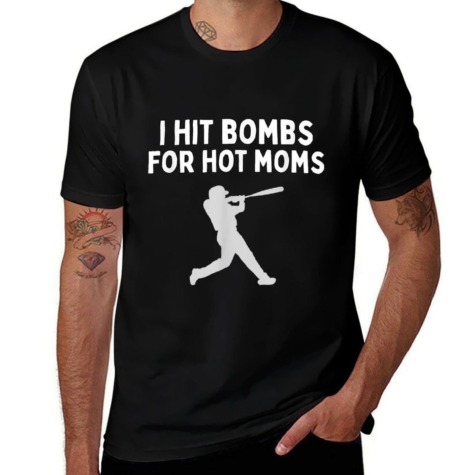 I Hit Bombs For Hot Moms Funny Baseball Humor Saying  Cotton T-Shirt