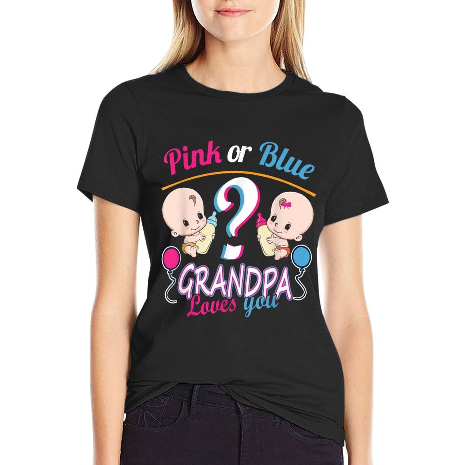 Pink Or Blue Grandpa Loves You - Gender Reveal Baby Shower  Eco-friendly Material T-Shirt