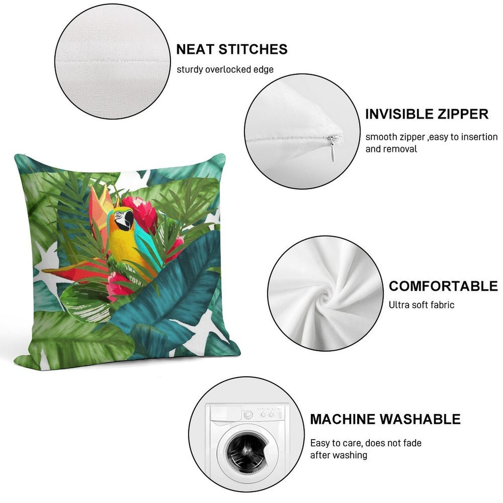 Fresh Parrot Tropical Banana Leaves Bouquet Soft Decorative Cover Throw Pillow