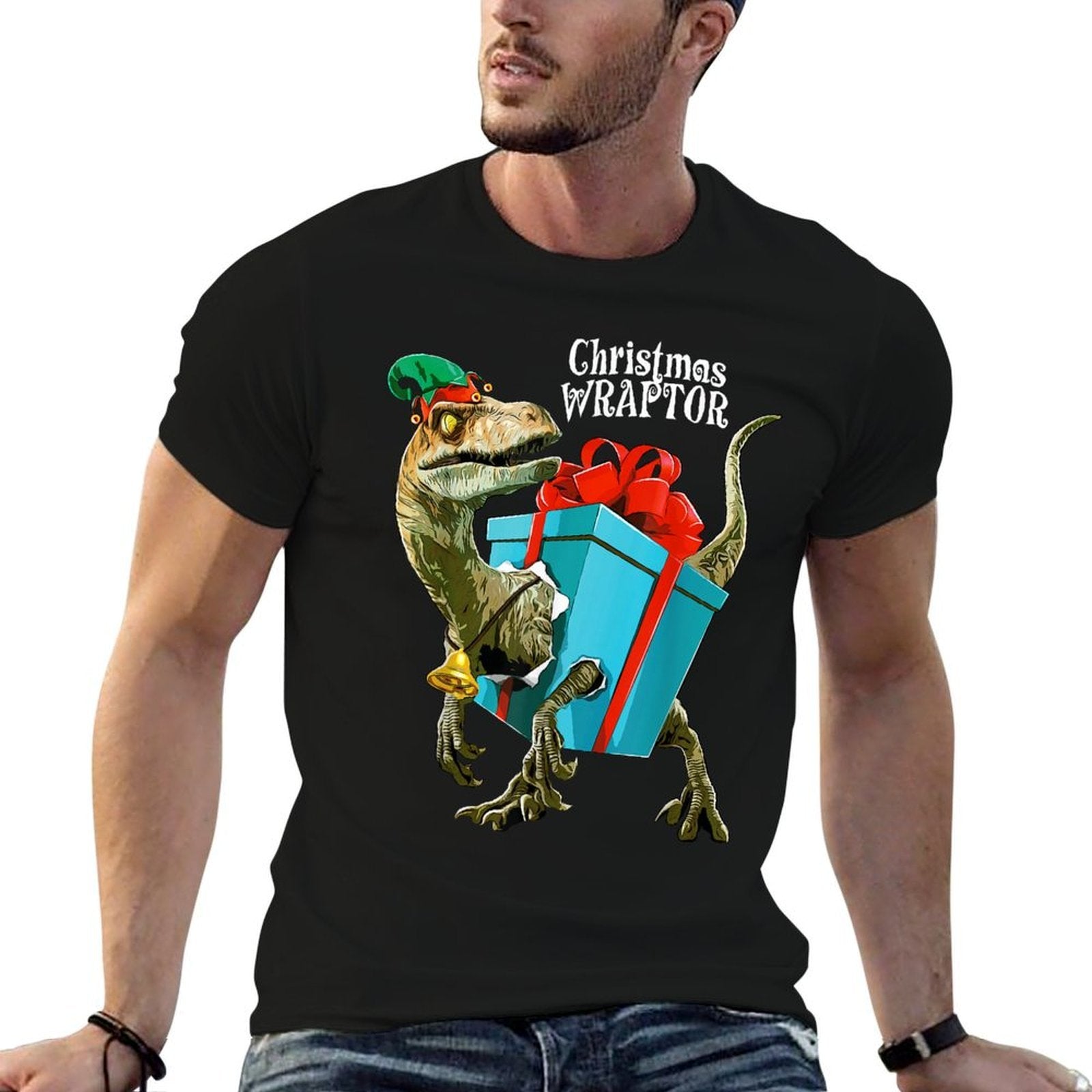 Funny Christmas Dinosaur for Kids Wraptor Velociraptor  Tagless Design T-Shirt