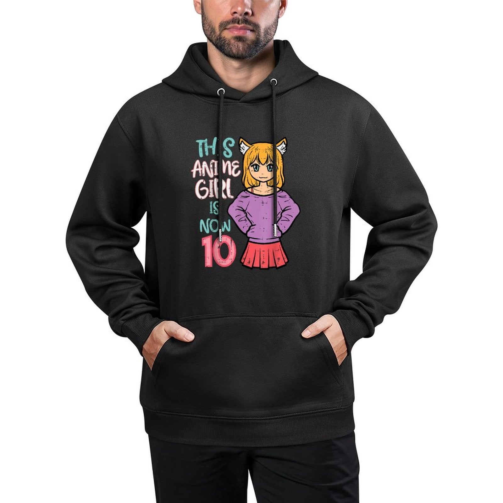 This Anime Girl Is Now 10 Bday 10th Birthday Japanese Manga Medium-Weight Fabric Hoodie