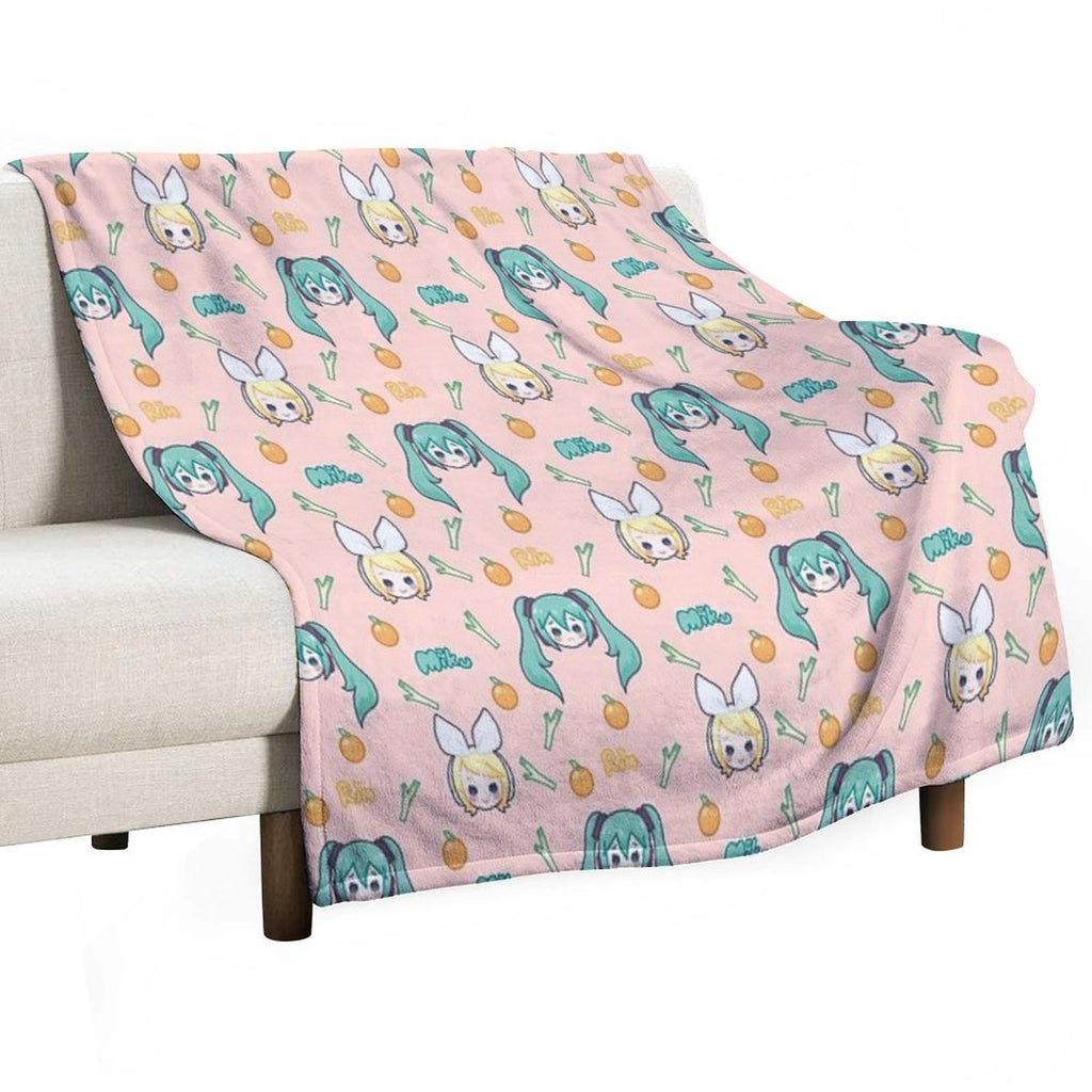 Miku And Rin Chibis Easy Care Throw Blanket