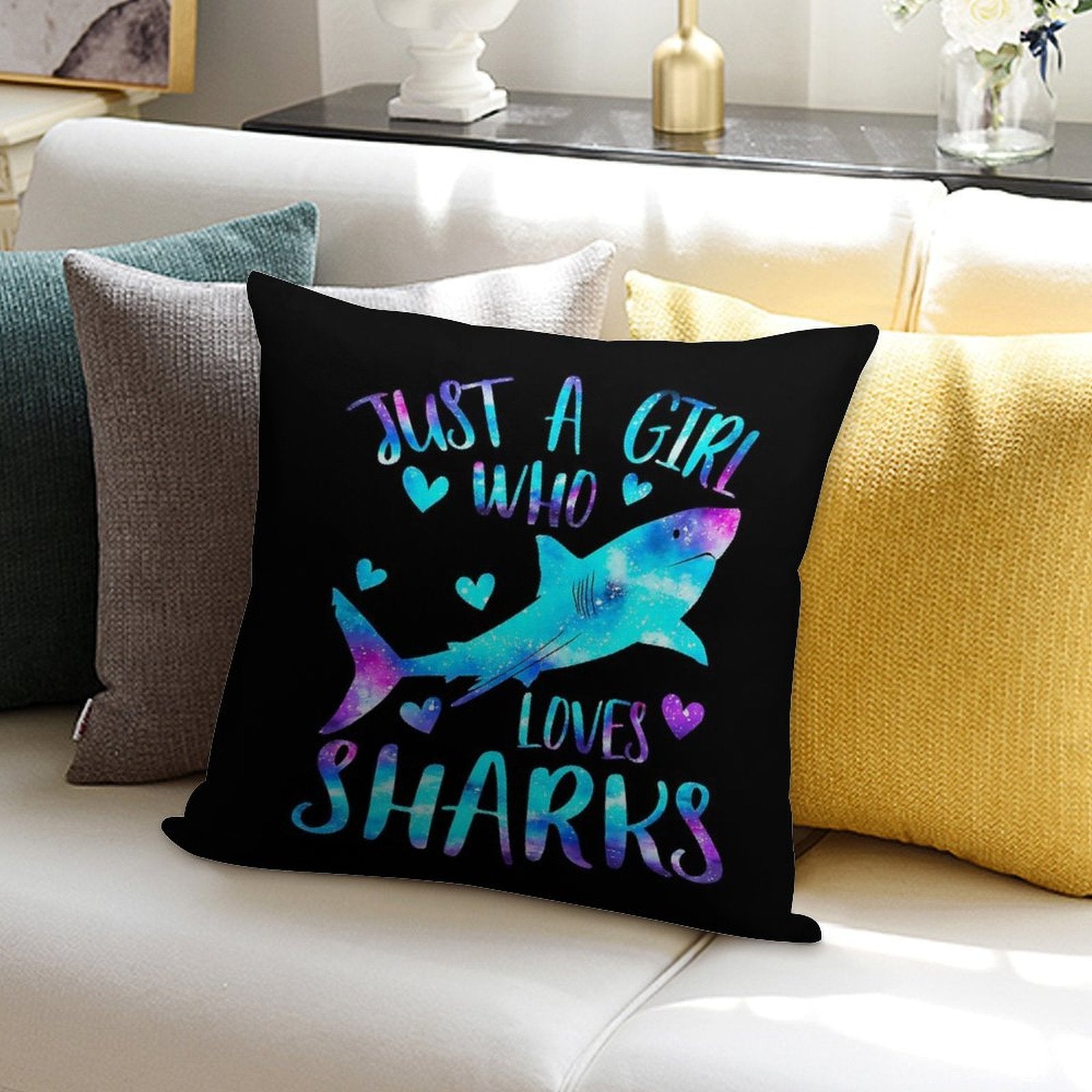 Just A Girl Who Loves Sharks Soft High-Density Material Throw Pillow