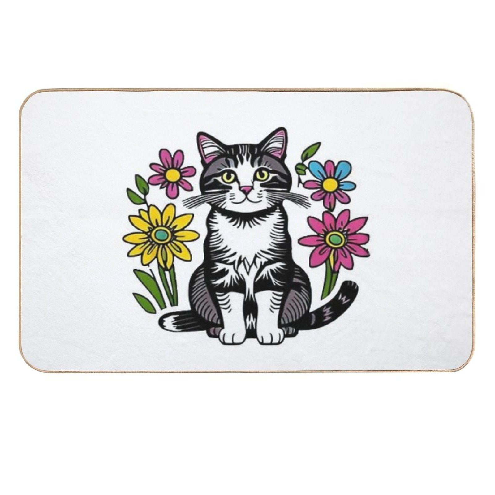 Cat with Wild Flowers  Versatile Bath Mat