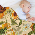 Sunflowers 70s Vintage Golden Retro Pattern, Yellow And Orange Flowers Multi-functional Throw Blanket