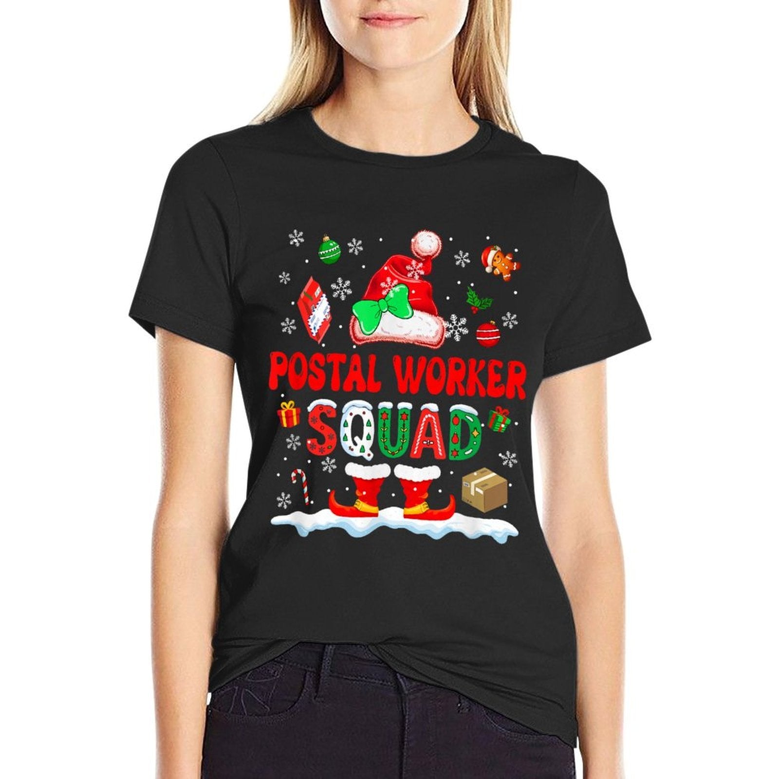 Postal Worker Squad Women Job Christmas Santa Bow Tie Comfortable T-Shirt