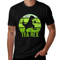 Tea Rex Retro Vintage T-rex Funny Dinosaurs Tea Party  Ribbed Collar T-Shirt