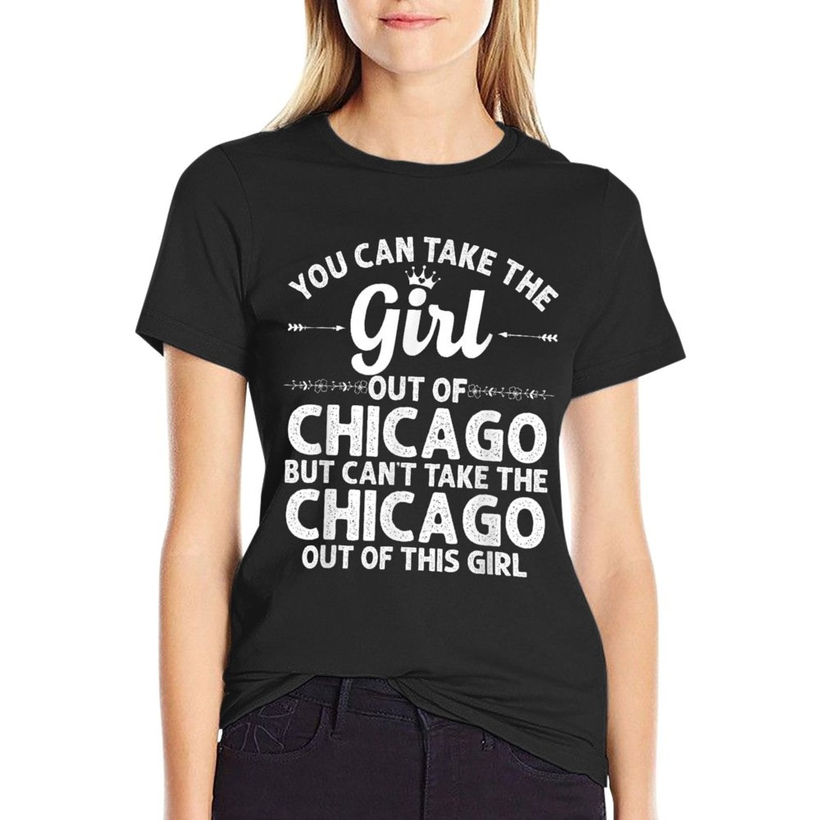 Girl Out Of CHICAGO IL ILLINOIS Gift Funny Home Roots USA  Oversized Silhouette T-Shirt