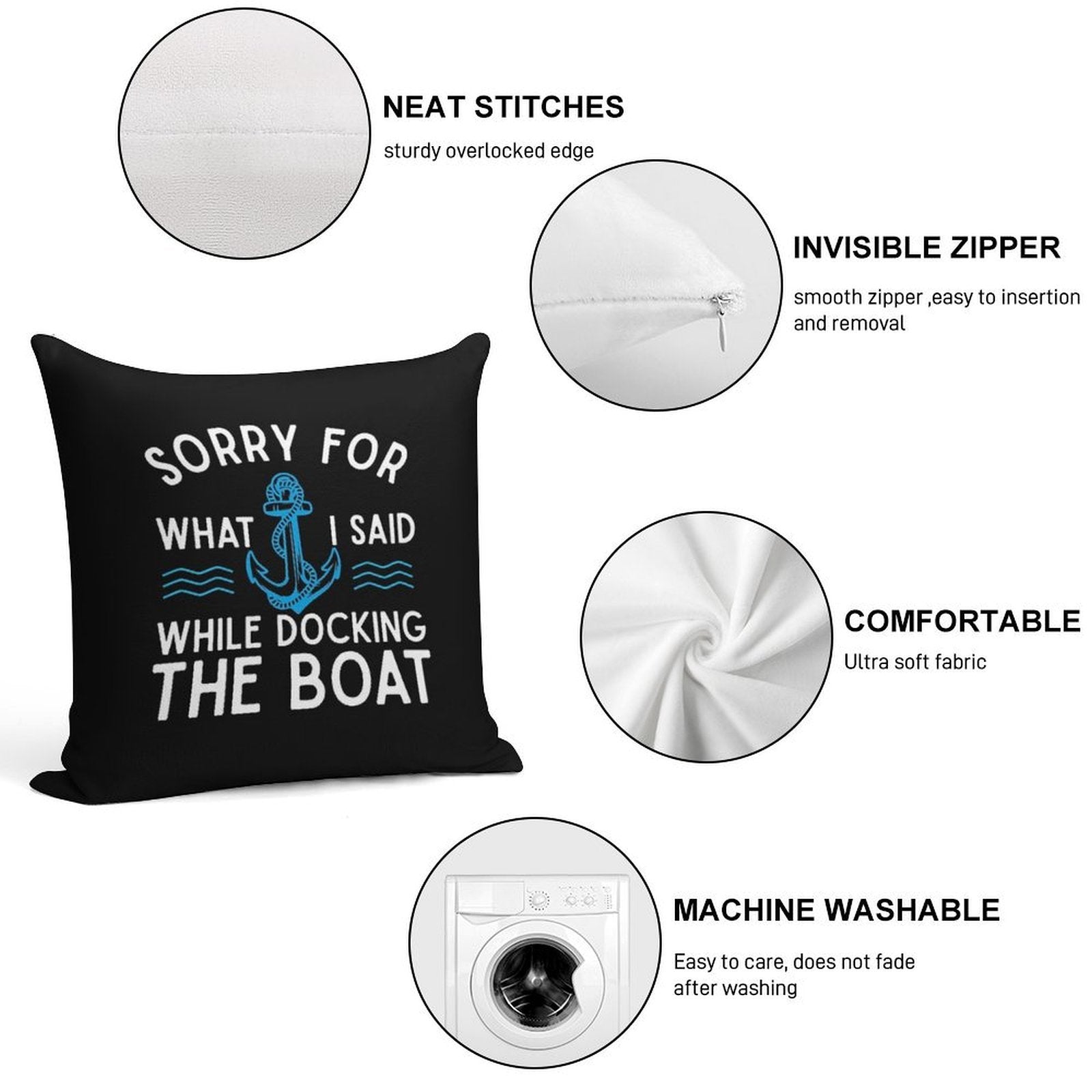 Sorry for What I Said While Docking The Boat Hilarious Sailing Boating Lover Gifts Soft Home Decor Throw Pillow