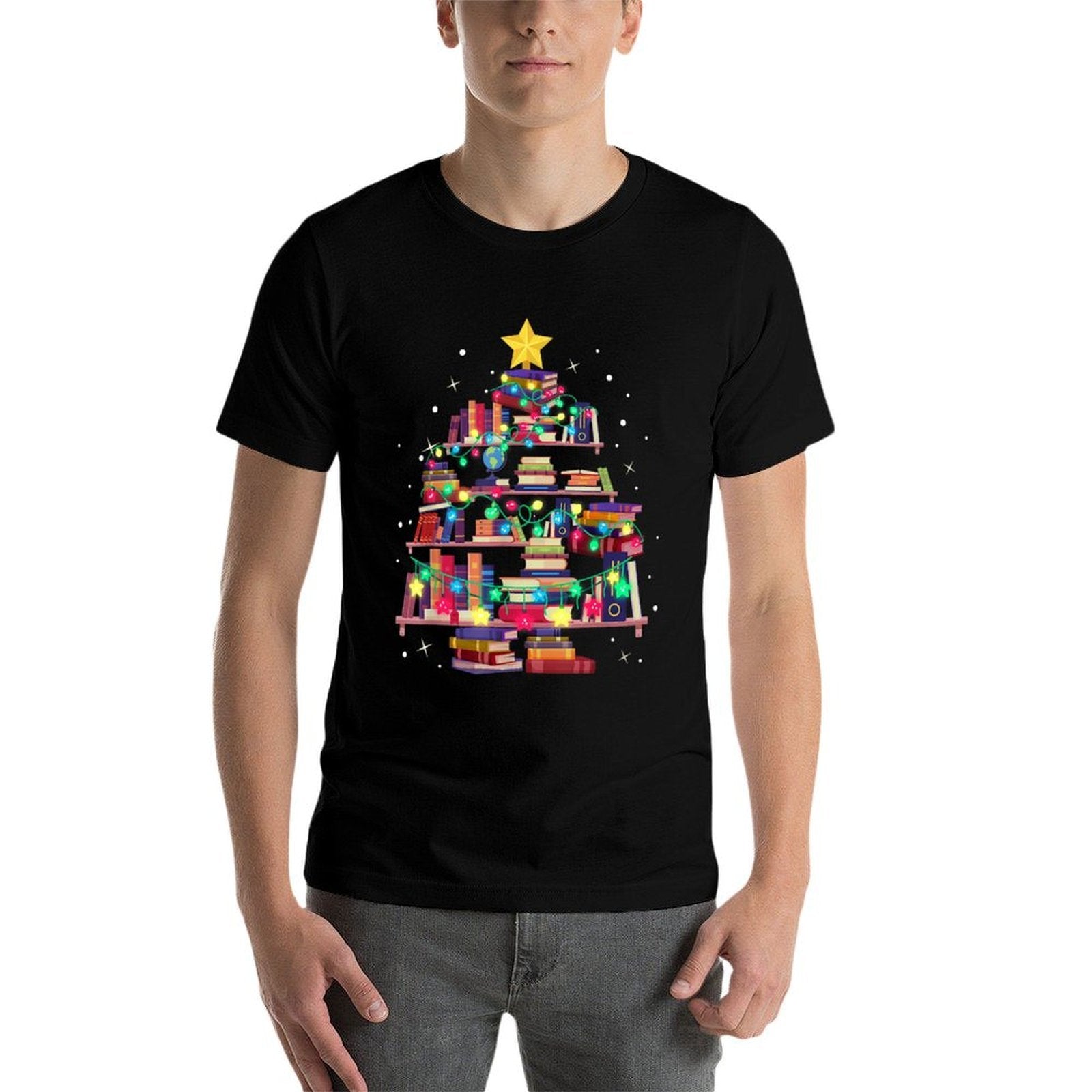 Christmas Library Tree Love Reading Books Nerd Teacher  Moisture-wicking T-Shirt