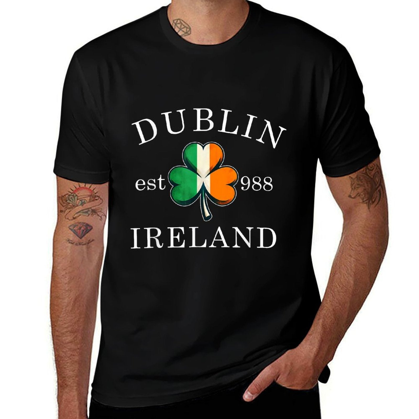 Shamrock St. Patricks Day Dublin Ireland Est 988 Irish  Summer-ready Fabric T-Shirt