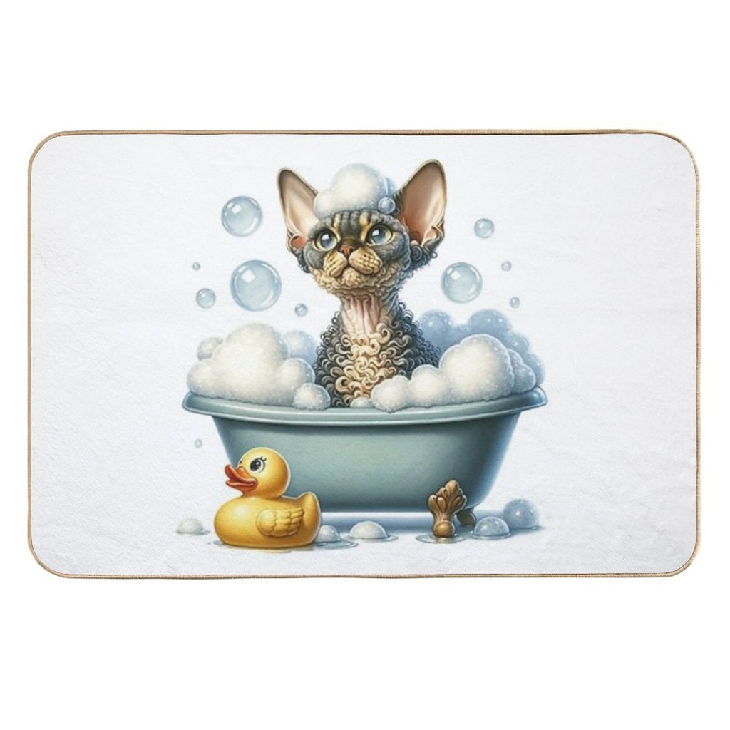 Devon Rex Bubble Bath Bliss - Funny Cat  Easy Maintenance Bath Mat