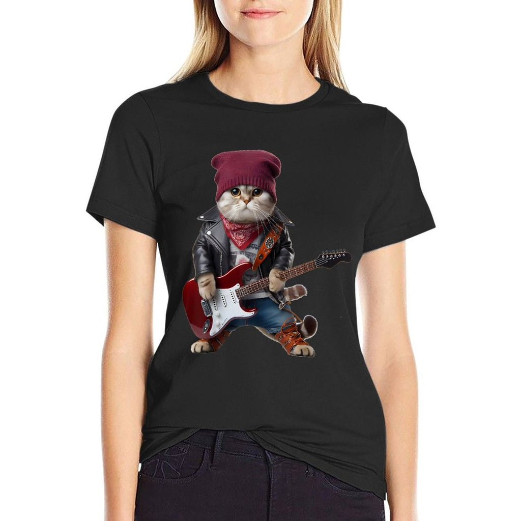 Cat Playing Guitar Cute Funny Cute Kitten Rock Rockin Cat Men Women Girls Kids  Tagless Design T-Shirt