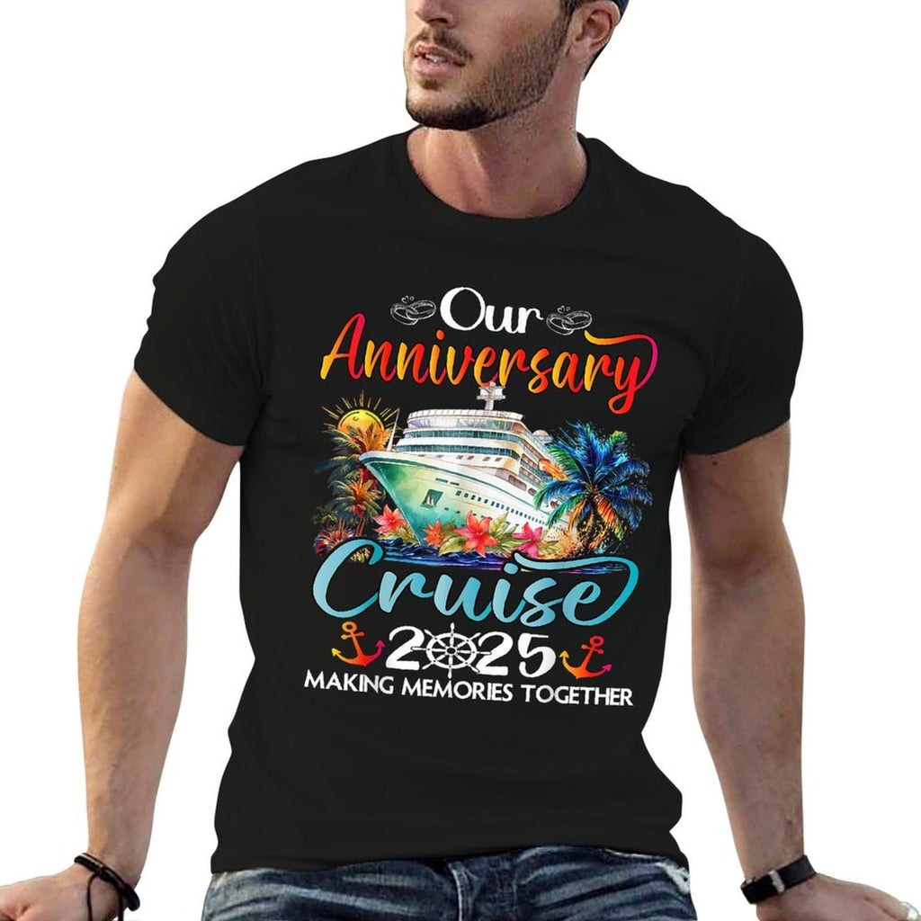 Our Anniversary Cruise Husband Wife Couples Cruise Vacation  Oversized Silhouette T-Shirt