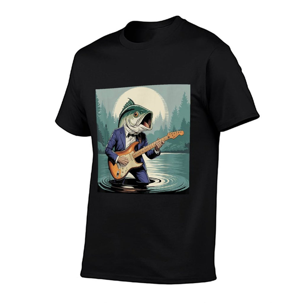 Funny Fish Playing Bass Guitar Funny Cursed Meme Fishing  Classic T-Shirt