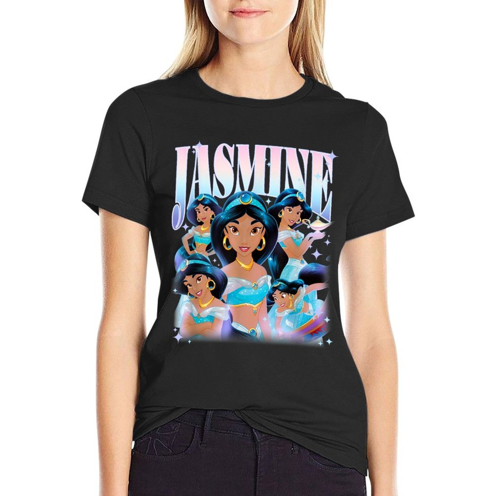 Disney Princess Elegant Classy Jasmine Retro 90s Big Collage  Heathered Texture T-Shirt